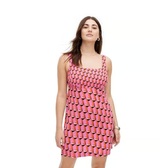 Diane Von Furstenberg Mini Shift Dress Sz S Sleeveless Squareneck Geometric Pink - Picture 14 of 16
